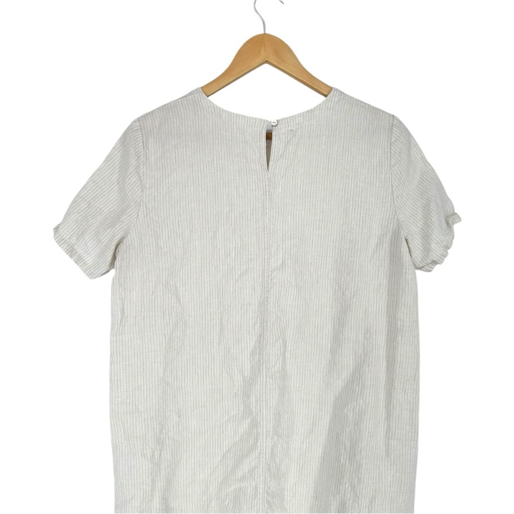 Eileen Fisher Cream Stripe Organic Linen Mini Dress sz Small Pocket Short Sleeve - Picture 5 of 11
